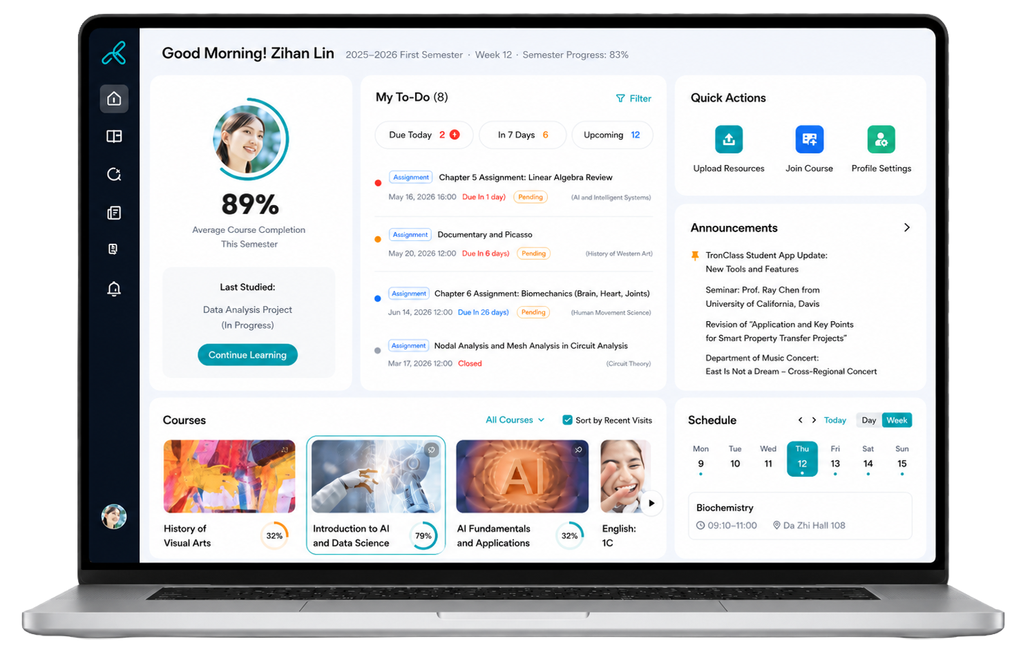 TronClass student dashboard